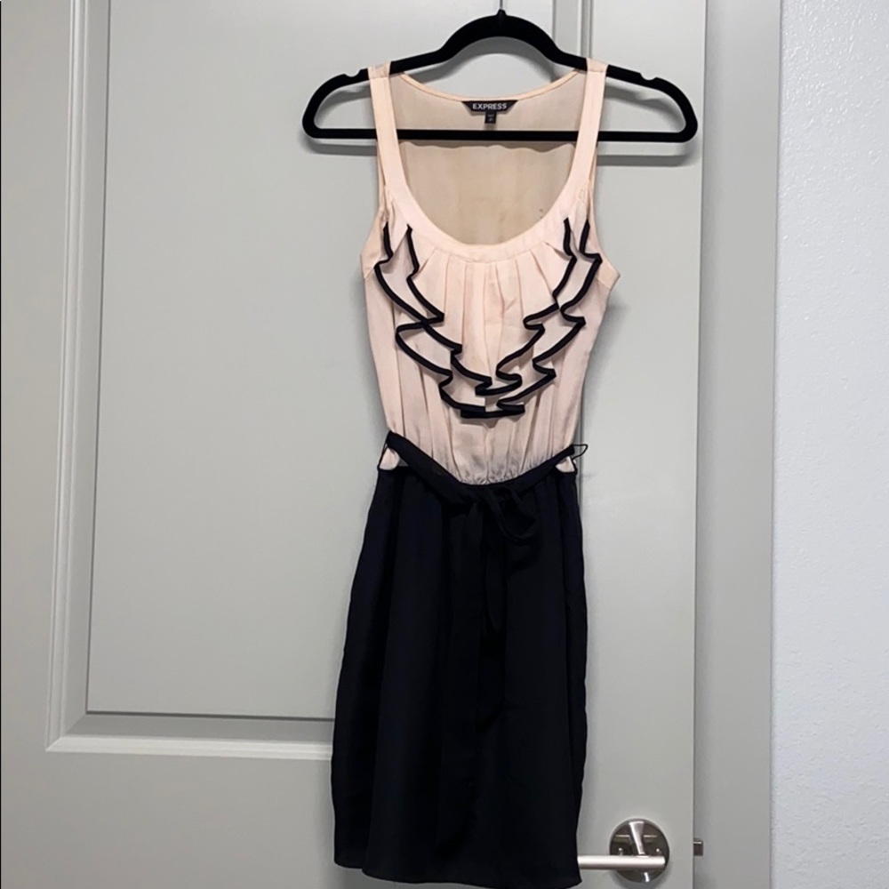 Express Coral and Black Cinched Waist Dress